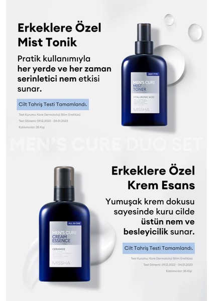 Erkeklere Özel Hızlı Nem Sunan Hassas Bakım Seti Mıssha Mens Cure Duo Set modelleri