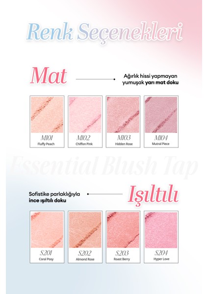 Katmanlanabilir Yumuşak Dokulu Yarı Mat Bitiş Sunan Allık Clıo Essential Blush Tap (M101 Fluffy Peach) modelleri