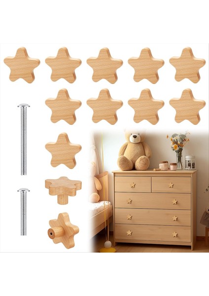 Boho Dresser Knobs-12 Pack Dayanıklı Ahşap Çekmece Knobs Yıldız Şeklinde Ahşap Dresser Dolap, Mobilya Için 24 Screws ile Çekiyor (Yurt Dışından) fiyatları
