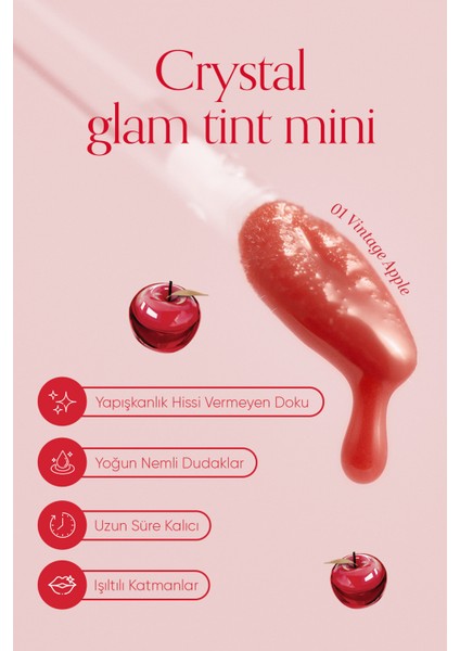 Yapışkanlık Hissi Vermeyen, Hafif Dokulu, Yoğun Işıltılı Tint Clıo Crystal Glam Tint Mini 01 Vintage fırsatları