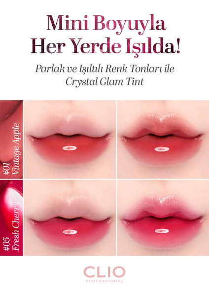 Yapışkanlık Hissi Vermeyen, Hafif Dokulu, Yoğun Işıltılı Tint Crystal Glam Tint Mini 05 Fresh Cherry modelleri