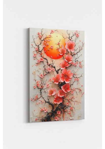 Japon Sakura Çiçekleri Güneş Desenli Dekoratif Duvar Tablo %100 Pamuk Kanvas Tuval fiyatları
