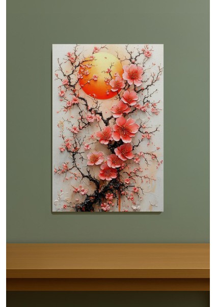 Japon Sakura Çiçekleri Güneş Desenli Dekoratif Duvar Tablo %100 Pamuk Kanvas Tuval modelleri