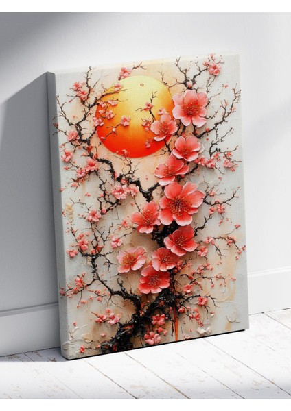 Japon Sakura Çiçekleri Güneş Desenli Dekoratif Duvar Tablo %100 Pamuk Kanvas Tuval fırsatları
