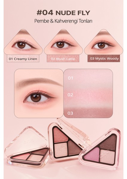 3 Renk Içeren, Mat ve Işıltılı Bitişli Mini Far Paleti Clıo Essential Shadow Tap 04 Nude Fly fiyatları