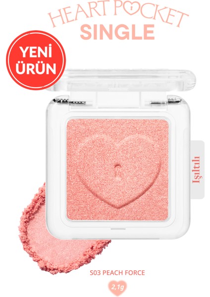 Kişiselleştirilebilir Işıltılı Tekli Far PERIPERA Heart Pocket Single (S03 Peach Force)