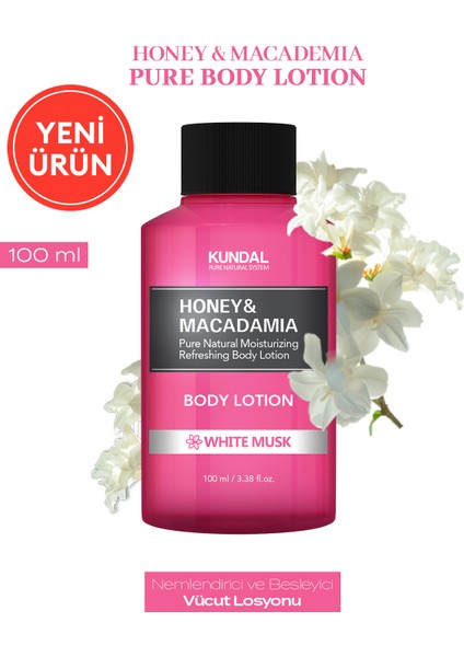 Nemlendirici ve Besleyici Vücut Losyonu Kundal Honey & Macadamia Pure Body Lotion 100ML White Musk