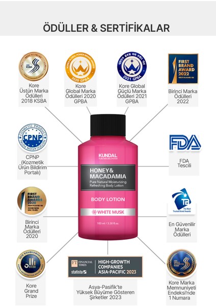 Nemlendirici ve Besleyici Vücut Losyonu Kundal Honey & Macadamia Pure Body Lotion 100ML White Musk modelleri