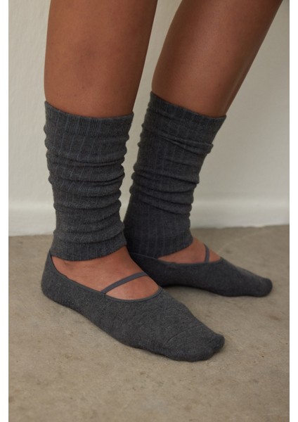 Antrasit Kaydırmaz Taban Bantlı Pilates&Yoga Tozluk Çorap
