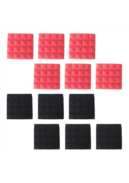 Kömür Akustik Köpük Fayans Ses Yalıtımı Köpük Panelleri Stüdyo Ses Dolgu 2 x 10 x 10 Inç (Siyah+Kırmızı) (Yurt Dışından)