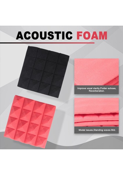 Kömür Akustik Köpük Fayans Ses Yalıtımı Köpük Panelleri Stüdyo Ses Dolgu 2 x 10 x 10 Inç (Siyah+Kırmızı) (Yurt Dışından) fırsatları