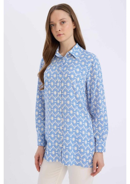 Relax Fit Gömlek Yaka Desenli Viskon Uzun Kollu Tunik D7348AX25SP fırsatları