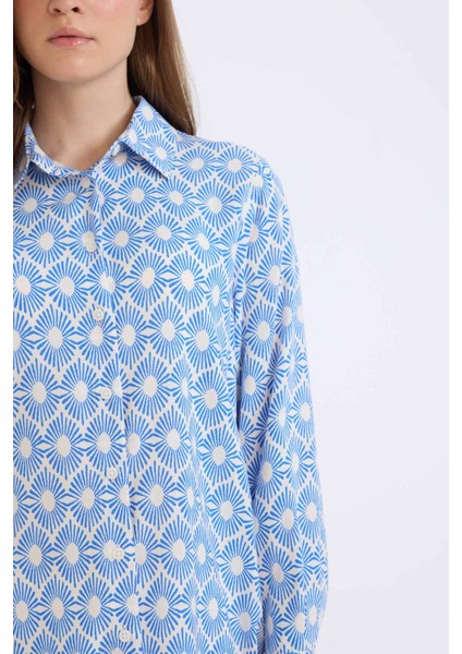 Relax Fit Gömlek Yaka Desenli Viskon Uzun Kollu Tunik D7348AX25SP indirimleri