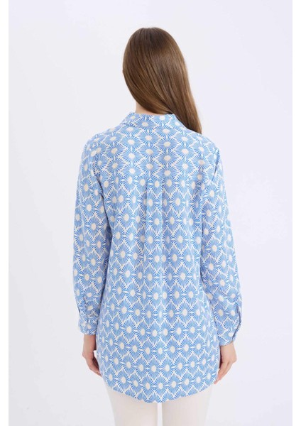 Relax Fit Gömlek Yaka Desenli Viskon Uzun Kollu Tunik D7348AX25SP