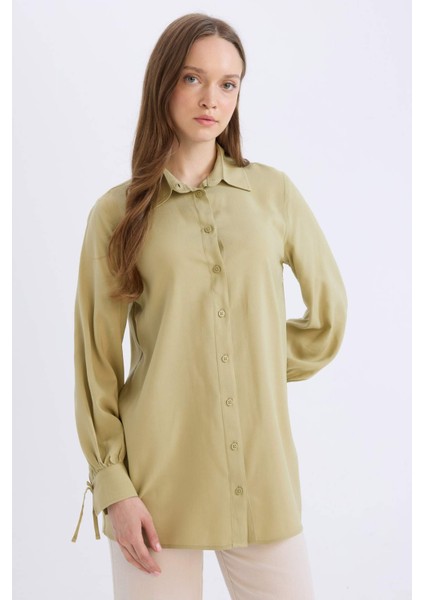 Regular Fit Basic Düz Viskon Uzun Kollu Gömlek Tunik D7352AX25SP