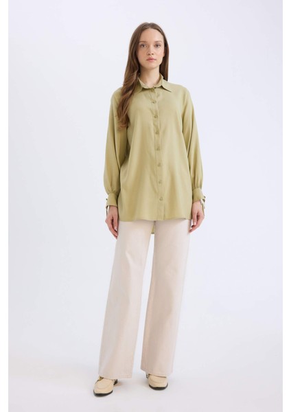 Regular Fit Basic Düz Viskon Uzun Kollu Gömlek Tunik D7352AX25SP fiyatları