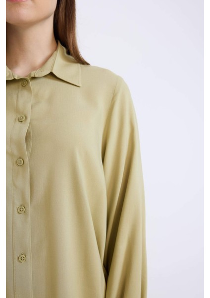 Regular Fit Basic Düz Viskon Uzun Kollu Gömlek Tunik D7352AX25SP fırsatları