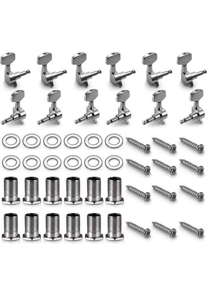 12 Paket Akustik Gitar Gitar Pimleri Tuner Kafa Düğmesi (6 Sol + 6 Sağ) Gümüş (Yurt Dışından)