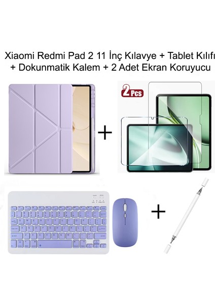 Yesnıce Xiaomi Redmi Pad 2 11 Inç Uyumlu Standlı Kılıf Dokunmatik Kalem ve Klavye Set