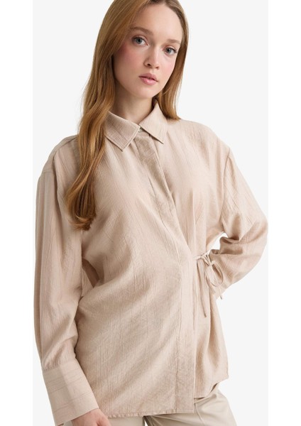 Regular Fit Büzgülü Krinkıl Kumaş Uzun Kollu GÖMLEK D8532AX25SP