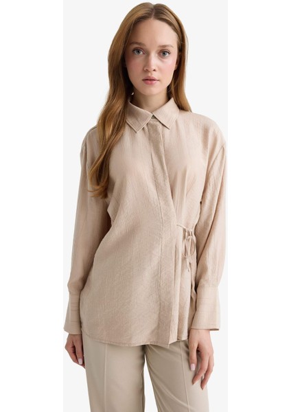 Regular Fit Büzgülü Krinkıl Kumaş Uzun Kollu GÖMLEK D8532AX25SP fırsatları