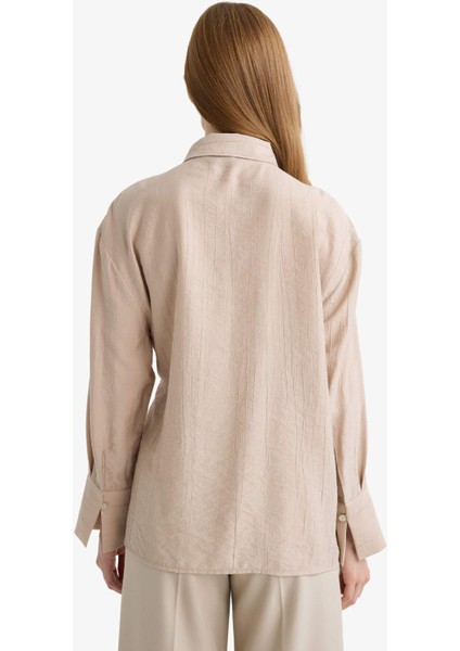 Regular Fit Büzgülü Krinkıl Kumaş Uzun Kollu GÖMLEK D8532AX25SP