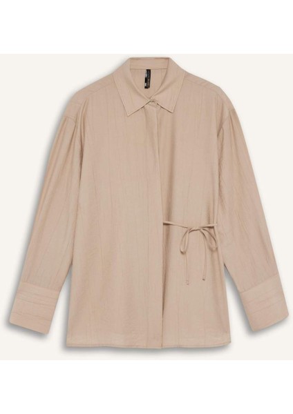 Regular Fit Büzgülü Krinkıl Kumaş Uzun Kollu GÖMLEK D8532AX25SP