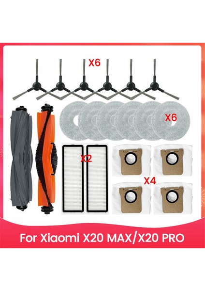 X20 Max Pro Yedek Parçaları Için 20 Adet Elektrikli Süpürge Fırçası Toz Torbası Filtresi ve Paspas Bezi Seti (Yurt Dışından)