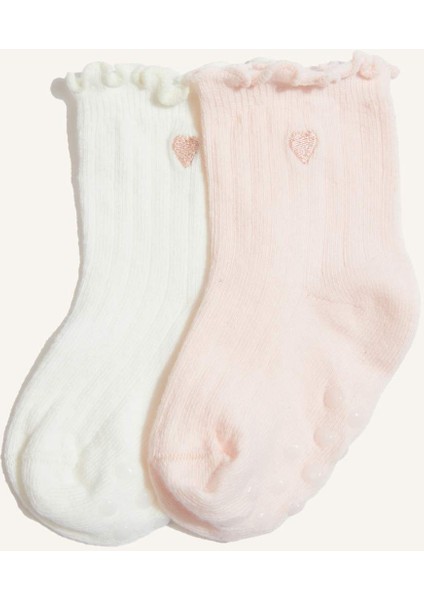 Kız Bebek Kaydırmaz Taban 2'li Pamuklu Uzun Çorap F6731A5NS