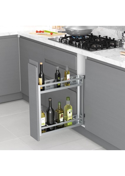 Tezgah Altı Yandan Raylı Alüminyum Şişelik &amp; Deterjan 15 Cm. Modül S2806