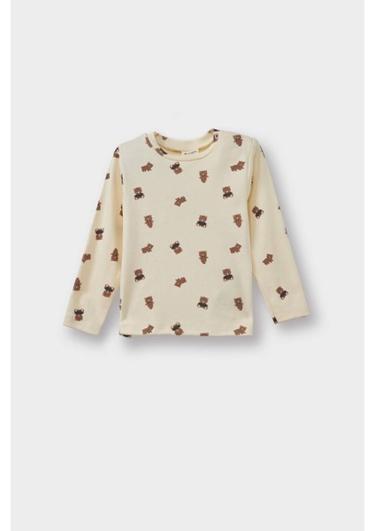 Erkek Bebek 2'li Takım Ayı Baskılı Uzun Kollu Tişört Kadife Salopet Tulum F5727A525WN modelleri