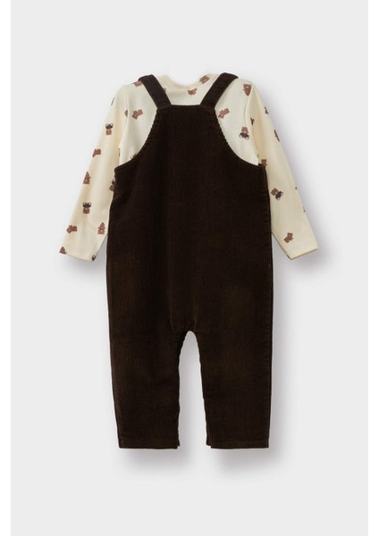 Erkek Bebek 2'li Takım Ayı Baskılı Uzun Kollu Tişört Kadife Salopet Tulum F5727A525WN fırsatları