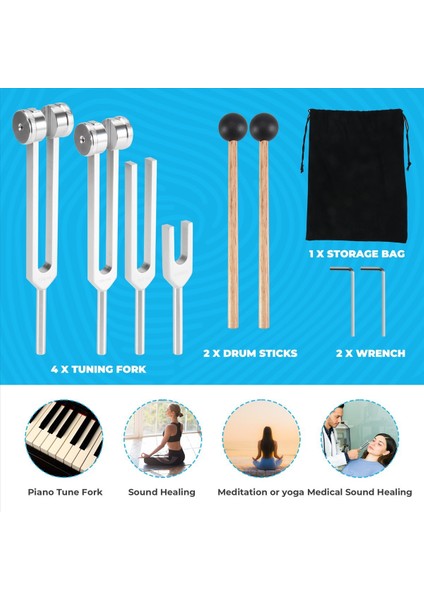 Tuning Çatal Seti (128Hz, 136.1Hz, 512Hz, 4096Hz) Çatalları Refleks Çekiçle Tutma Çatallı Çakra Seti Şifa Müzikal (Yurt Dışından) indirimleri