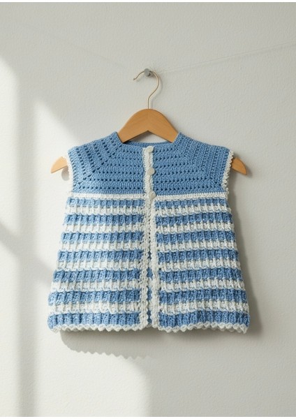 Tığ Işi Yakadan Roba Modelli Bebek Yeleği