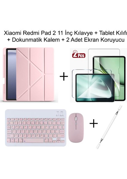 Yesnıce Xiaomi Redmi Pad 2 11 Inç Uyumlu Standlı Kılıf Dokunmatik Kalem ve Klavye Set