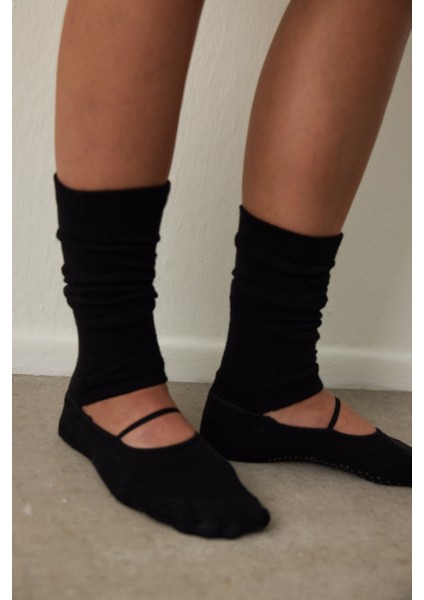 Siyah Kaydırmaz Taban Bantlı Pilates&Yoga Tozluk Çorap
