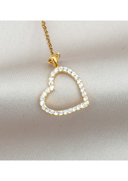 Fıora Zirkon Taş Kalp Figürlü Şık Gold Ayarlanabilir Zincirli Kolye
