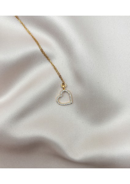 Fıora Zirkon Taş Kalp Figürlü Şık Gold Ayarlanabilir Zincirli Kolye