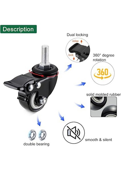 Tekerlek Tekerlekleri, Tekerlek Seti 4 Ağır Hizmet Tipi - Dişli Kök Montaj (5/16 Inç) Frenli Döner Tekerlekler, Araba Mobilyaları Için (Yurt Dışından) fırsatları