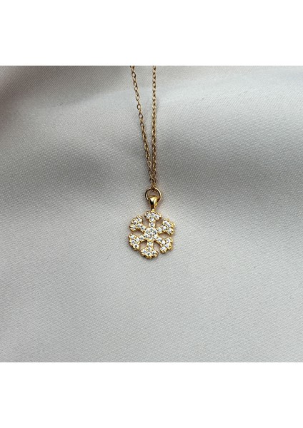 Fıora Zirkon Taşlı Kar Tanesi Modelli Ayarlanabilir Gold Zincirli Kolye