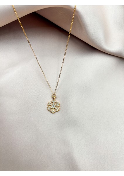 Fıora Zirkon Taşlı Kar Tanesi Modelli Ayarlanabilir Gold Zincirli Kolye modelleri