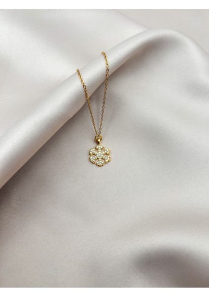 Fıora Zirkon Taşlı Kar Tanesi Modelli Ayarlanabilir Gold Zincirli Kolye