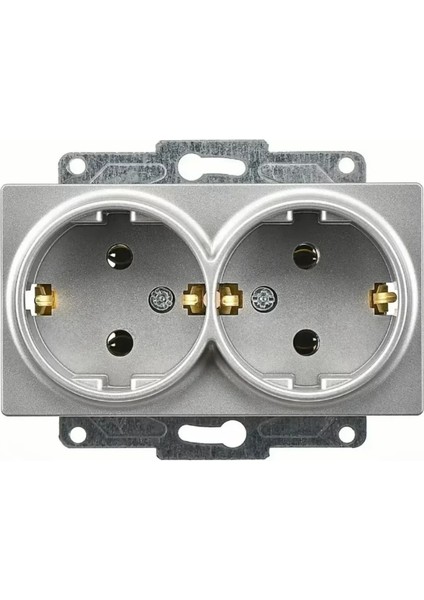 Eqona Gümüş Ikili Topraklı Priz - Çerçevesiz