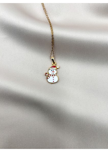 Fıora Kardan Adam Temalı Gold Ayarlanabilir Zincirlik Kolye