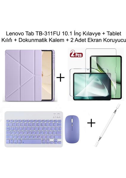 Yesnıce Lenovo Tab TB-311FU 10.1 Inç Uyumlu Standlı Kılıf ve Dokunmatik Kalem ve Klavye Set