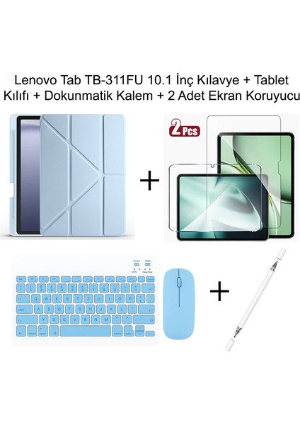 Yesnıce Lenovo Tab TB-311FU 10.1 Inç Uyumlu Standlı Kılıf ve Dokunmatik Kalem ve Klavye Set