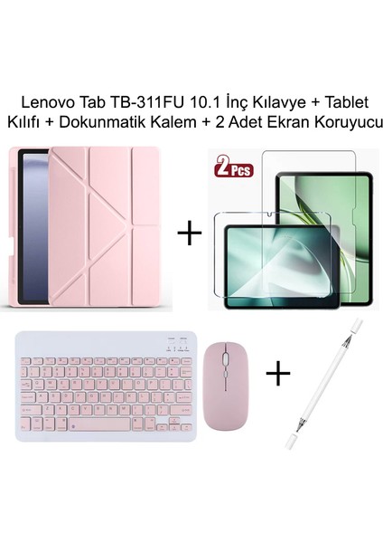 Yesnıce Lenovo Tab TB-311FU 10.1 Inç Uyumlu Standlı Kılıf ve Dokunmatik Kalem ve Klavye Set