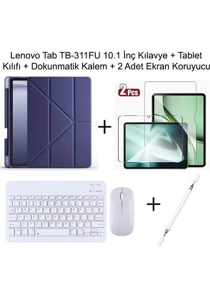 Yesnıce Lenovo Tab TB-311FU 10.1 Inç Uyumlu Standlı Kılıf ve Dokunmatik Kalem ve Klavye Set