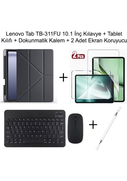 Yesnıce Lenovo Tab TB-311FU 10.1 Inç Uyumlu Standlı Kılıf ve Dokunmatik Kalem ve Klavye Set