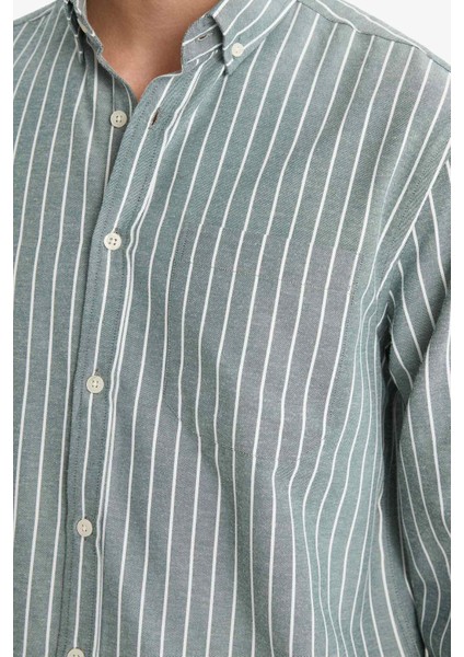 Regular Fit Polo Yaka Dokuma Uzun Kollu Çizgili Gömlek E7840AX25AU indirimleri